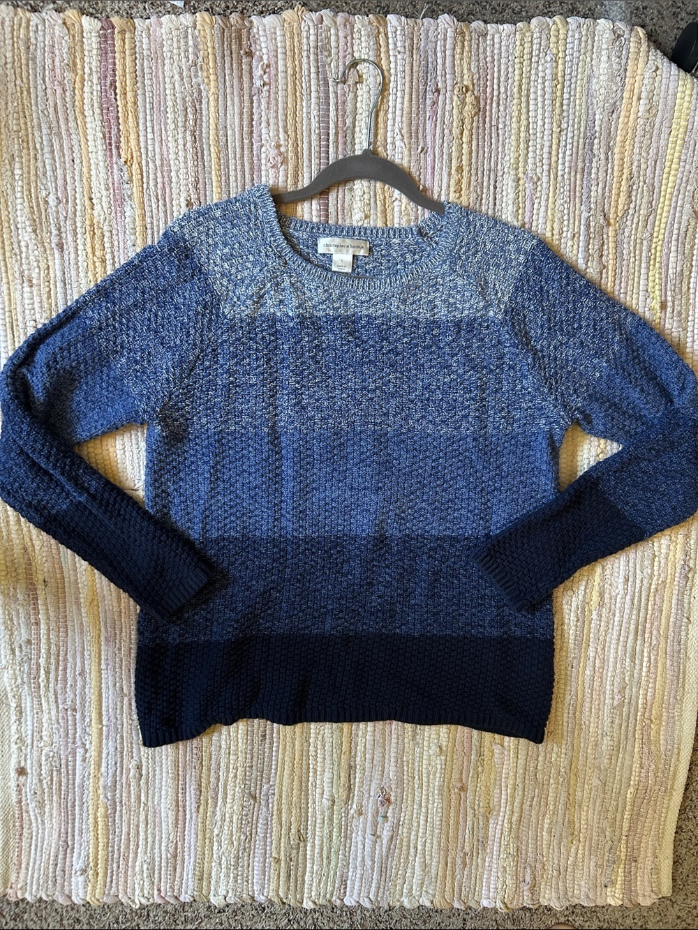 Christopher & Banks Women’s Large Blue Ombre Colorblock Cotton Blend Sweater